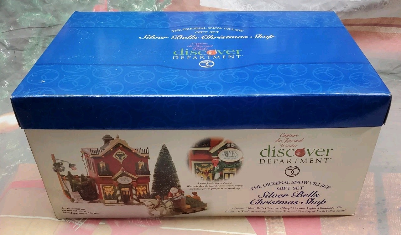 Dept 56 Christmas Snow Village Silver Bells Shop Lighted 55040 Complete Gift Set