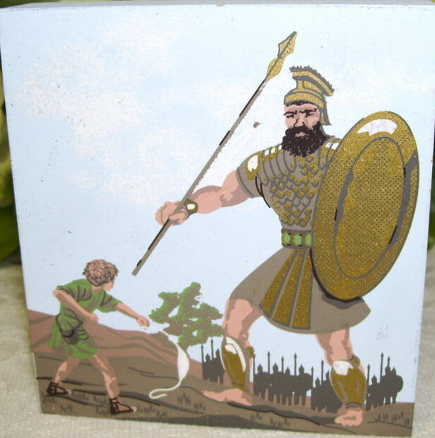 1999 Bible Stories David and Goliath Cat’s Meow Wood Figure