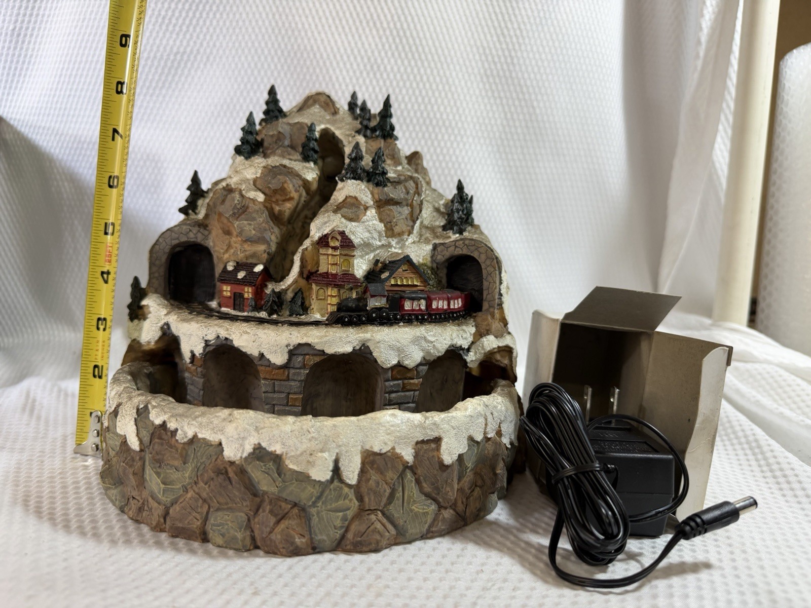 Tabletop Painted Resin Mountain Train Themed Water Fountain