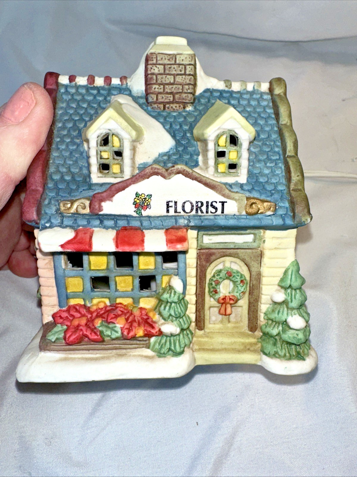 Vintage Ceramic Christmas Village 4″ Florist Shop House Holiday Decor