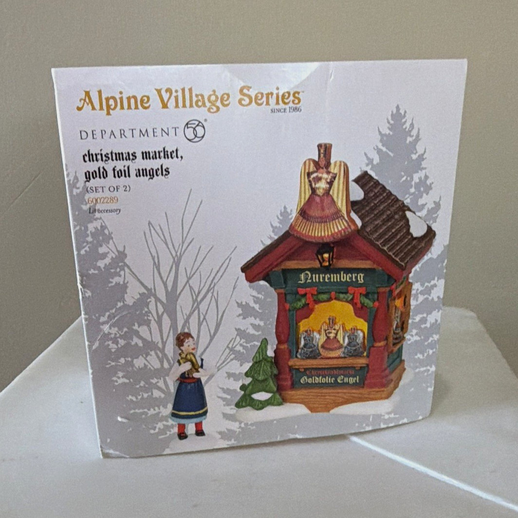 Department 56 Alpine Village Christmas Market Gold Foil Angels Set of 2 Boxed