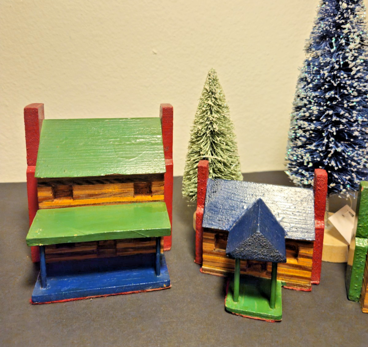Hand‑Carved & Hand‑Painted Wooden Mini Village Set – Artisan Folk Art Décor