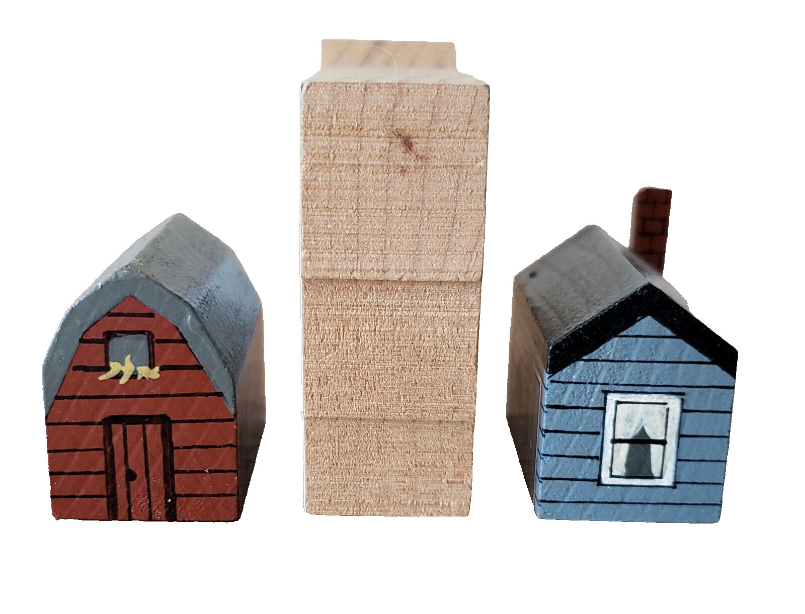 VINTAGE 6P Handmade House VILLAGE Wood CHRISTMAS Barn PUTZ Hartzell TINY #13