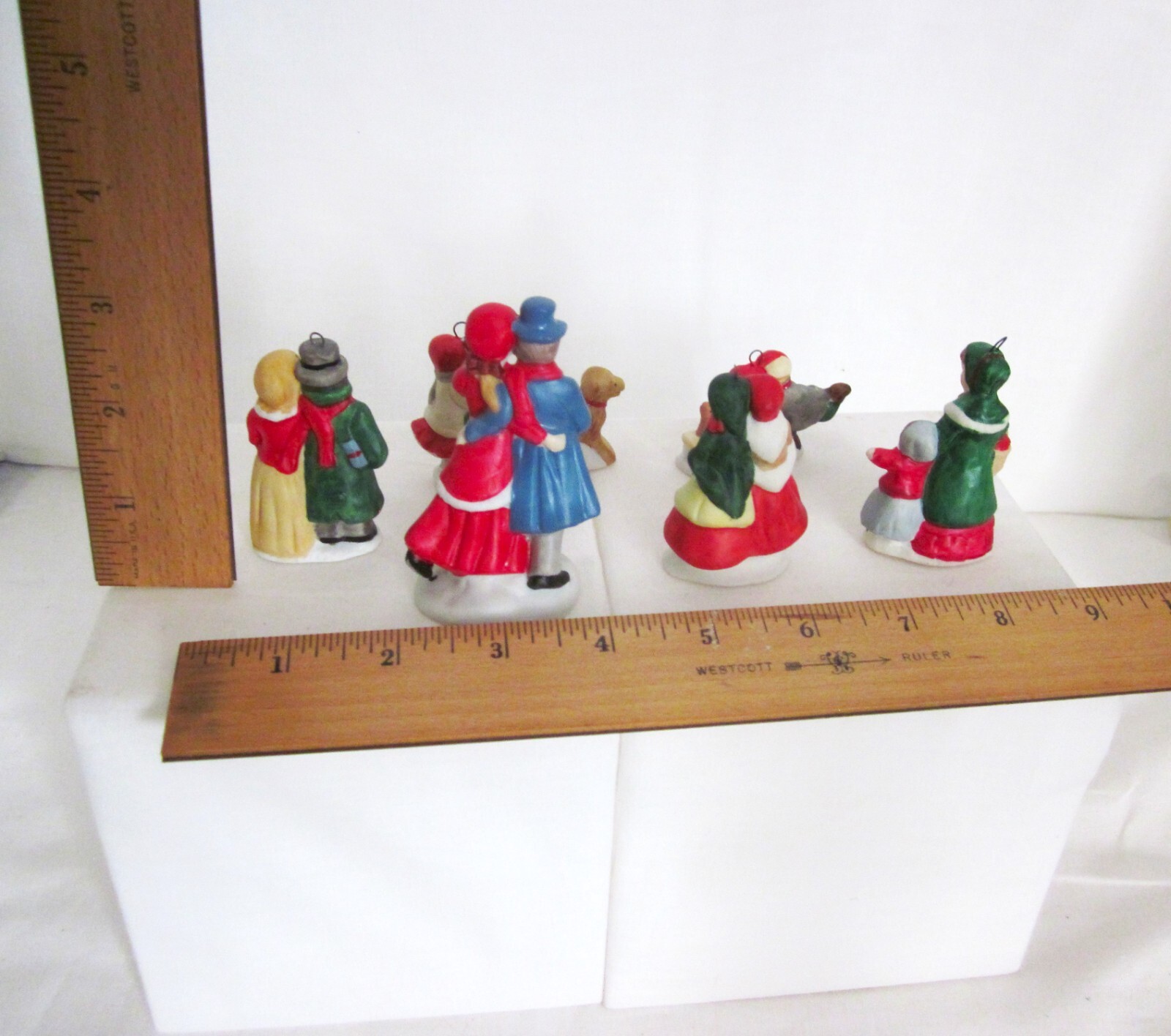 6 Vintage Bisque Christmas Village People Ornaments Made in Taiwan