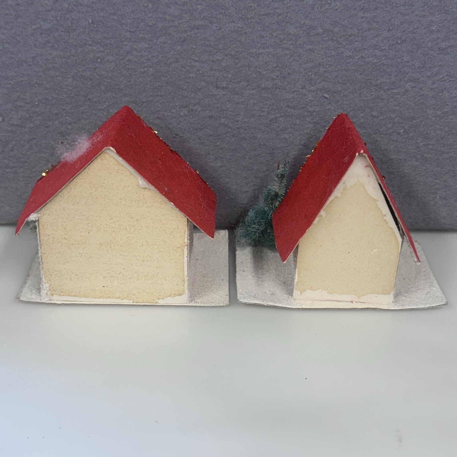 Vintage lot of 4 Putz Christmas Houses Cardboard Made in Taiwan Red Roof