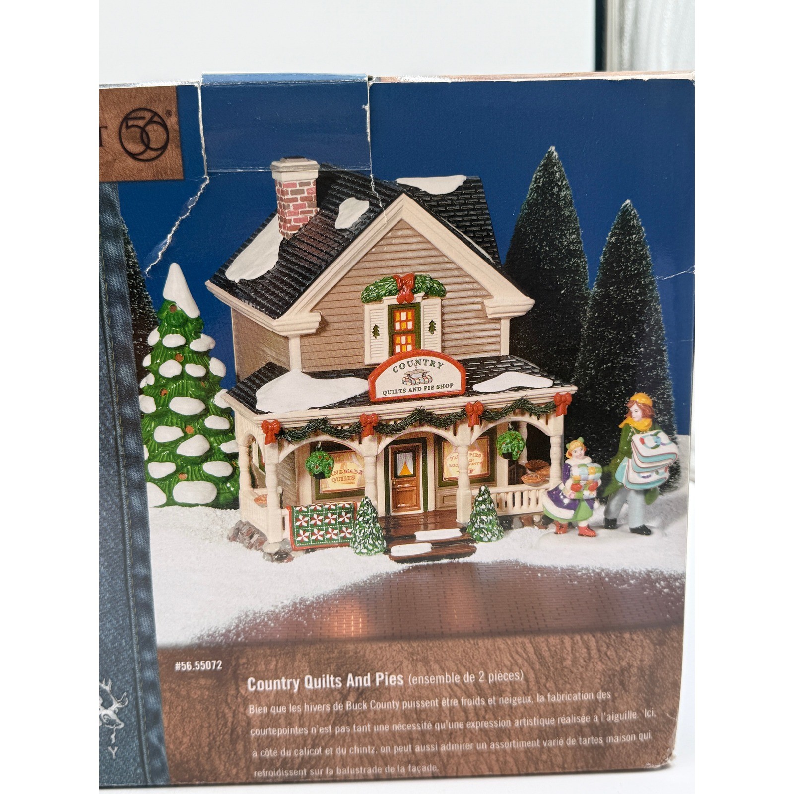 Department 56 Snow Village Country Quilts and Pies Shop Brown Christmas House
