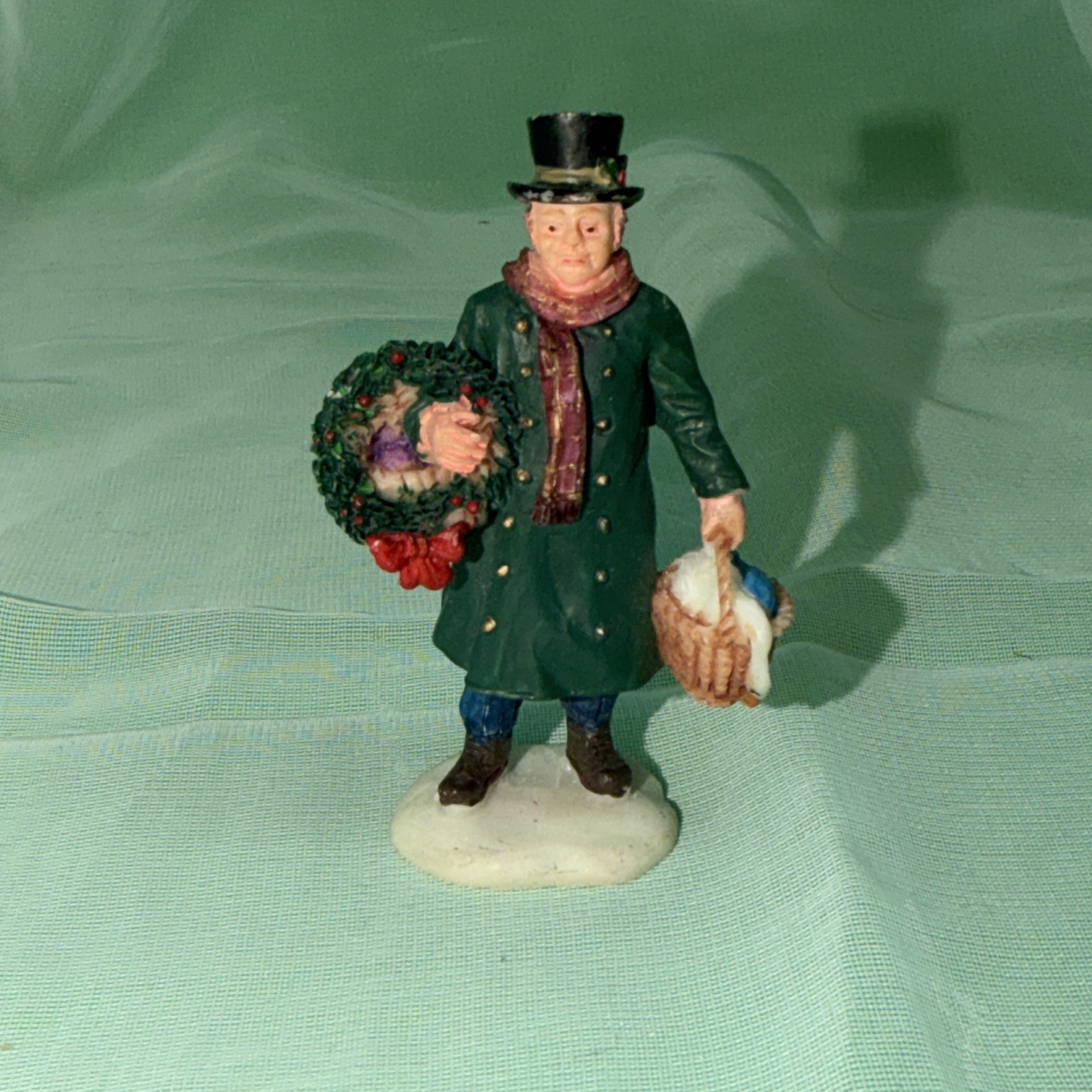Lemax Man Wreath Goose Baskets Christmas Village Figurine