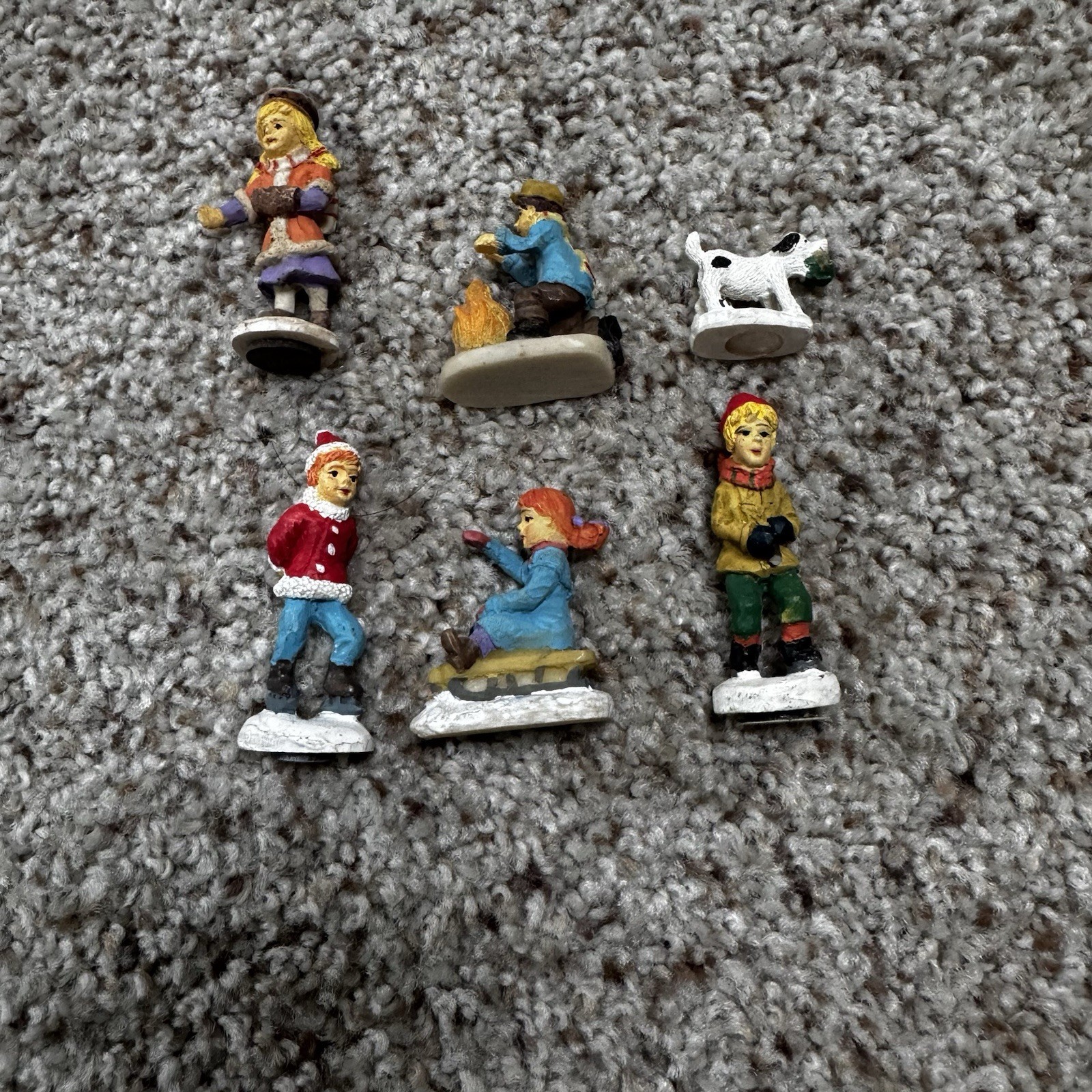 Vintage Christmas Village Figurines Set 6 for Skating Pond Winter Scene