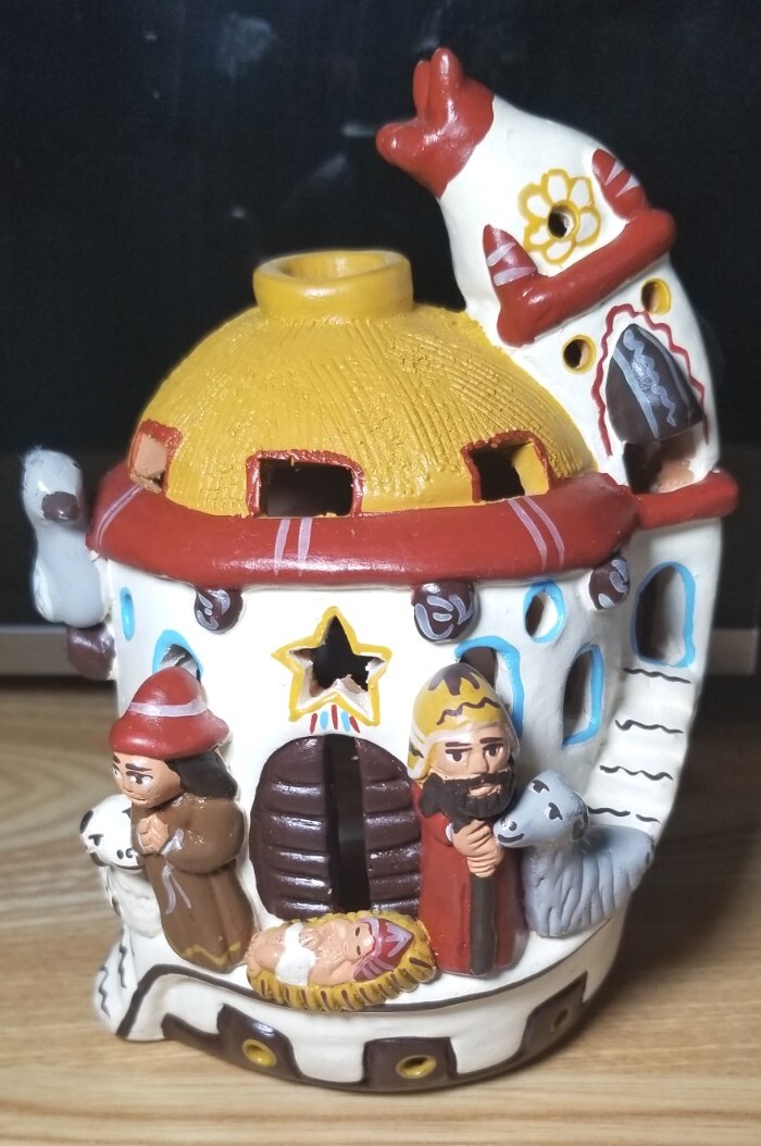Ten Thousand Villages Peruvian NATIVITY SCENE Terracotta Tealight Candle Holder