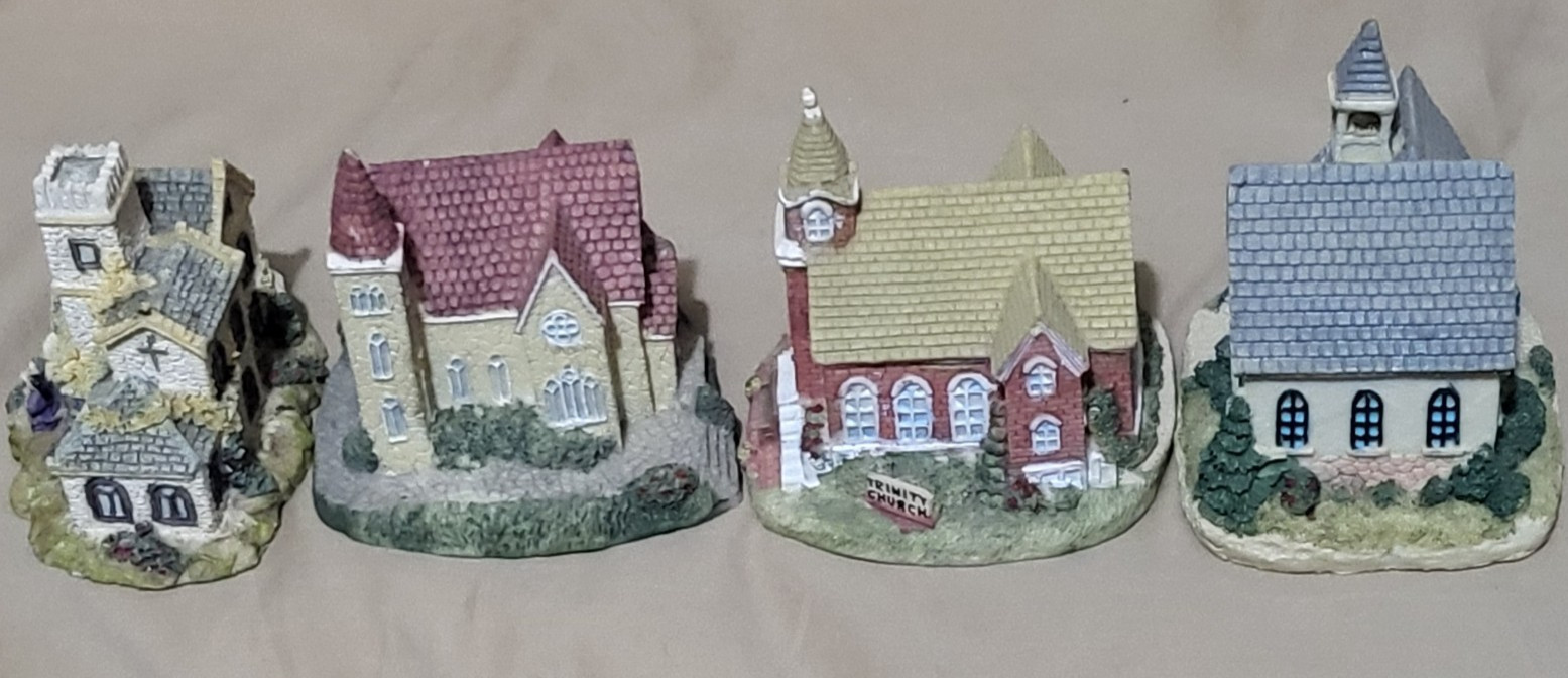 Set of 4 (Four) Miniature Churches International Resourcing Services 1992 &1995