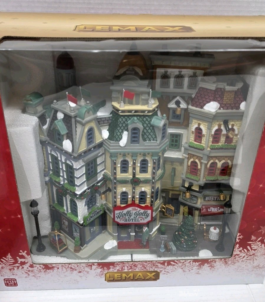 Lemax THE HOLLY JOLLY HOTEL #35028 ~ 2023 Village Facade LED Lit Scene