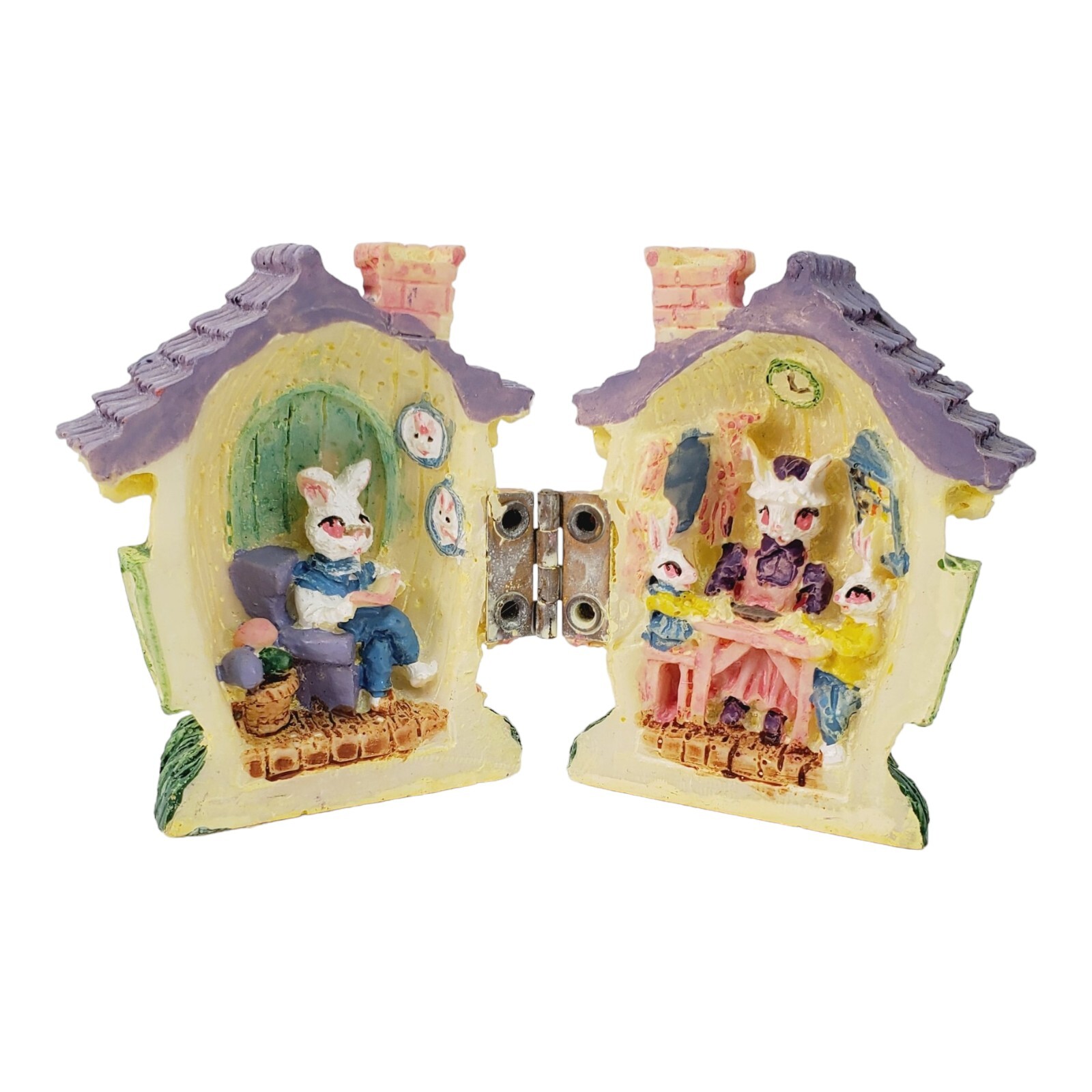 Rabbit Cottage Hinged Diorama Bunny Family Easter 2.5″ Tall
