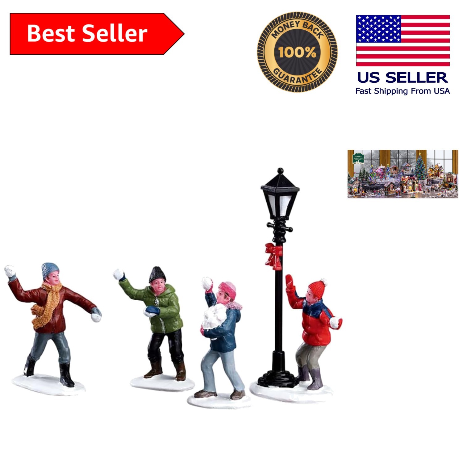 Charming Snowball Fight Christmas Set – 4 Resin Models for Festive Interiors