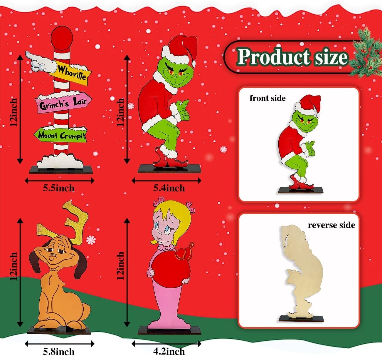 The Grinch Christmas Wood Table Decor Centerpiece Dr. Seuss Saint Nick Whoville