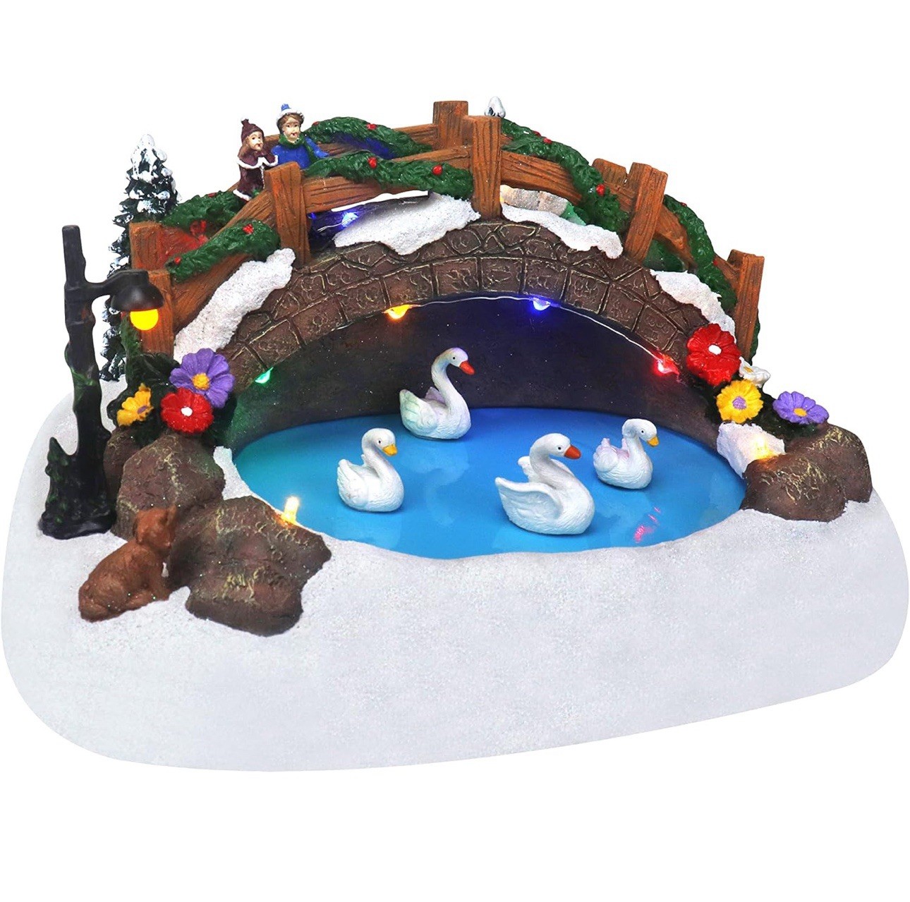 🔥NEW🔥 Swimming Swans Christmas Village – Swans Family Pre-lit Musical Snow