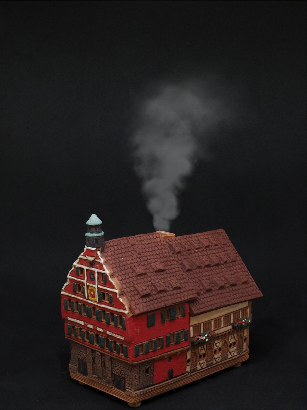 Ceramic Miniature House Cone Incense Burner Town Hall in Esslingen 11cm © Midene