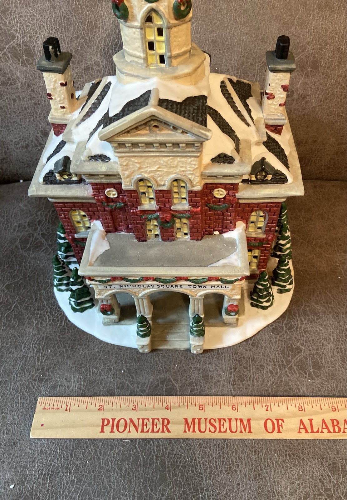 St. Nicholas Square Christmas Village 2002 Town Hall Illuminated with Box