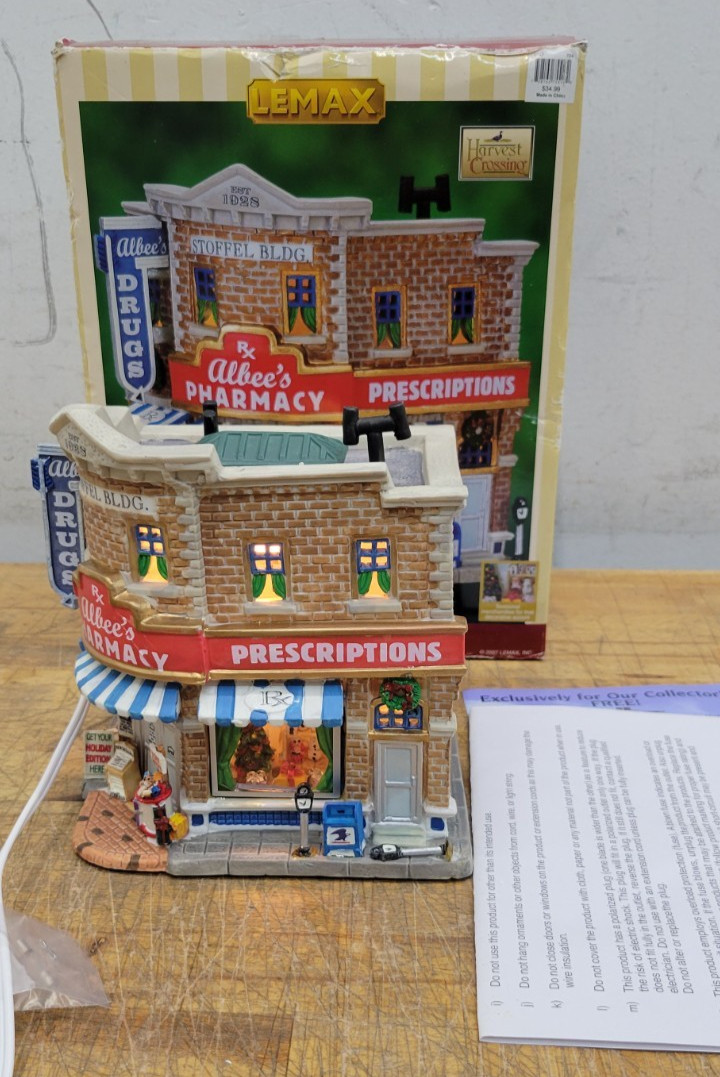 Vintage Harvest Crossing, Lemax Holiday Seasonal Collectible “Albee’s Pharmacy”