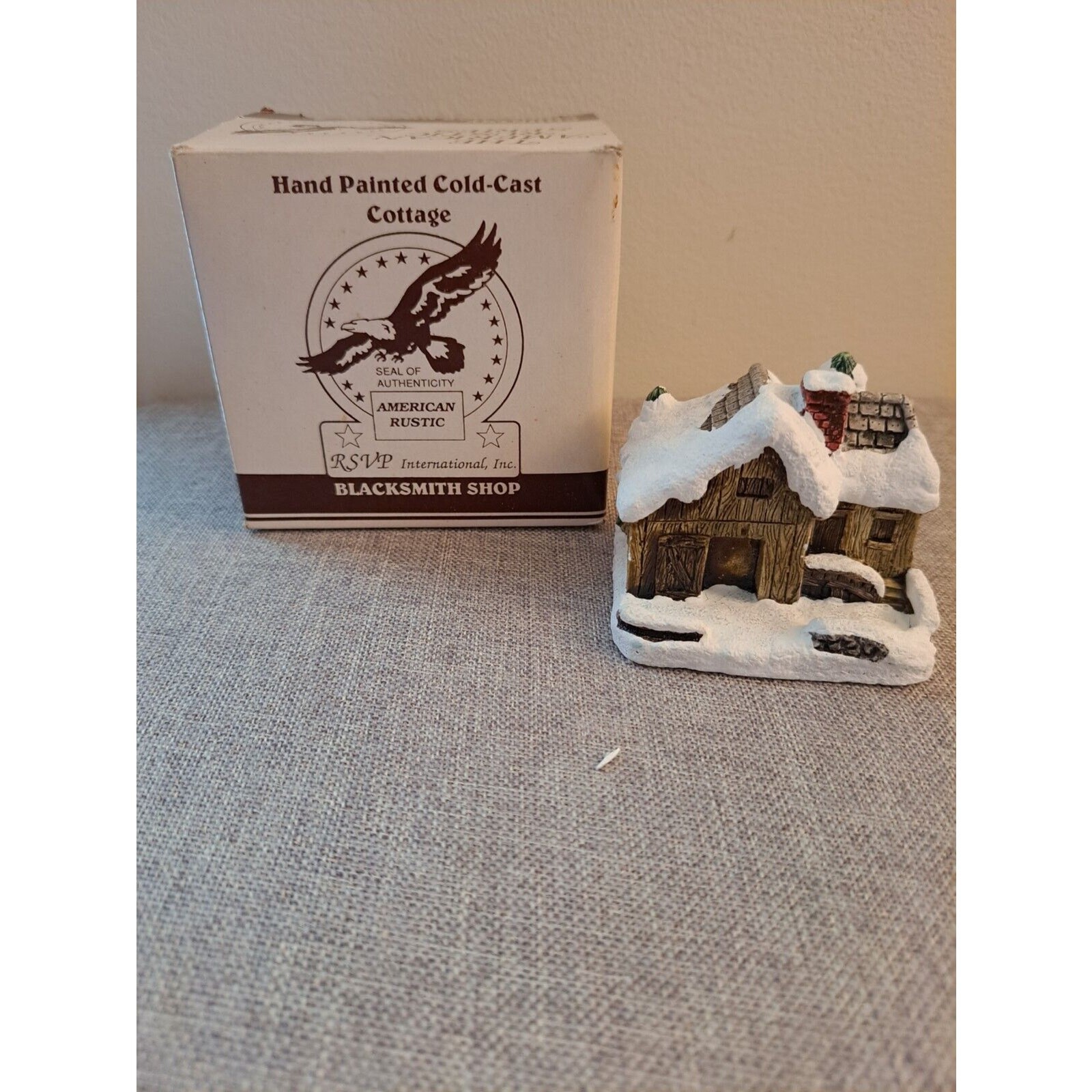 1989 American Rustic Hand-Painted Cold-Cast Christmas Village Complete Set