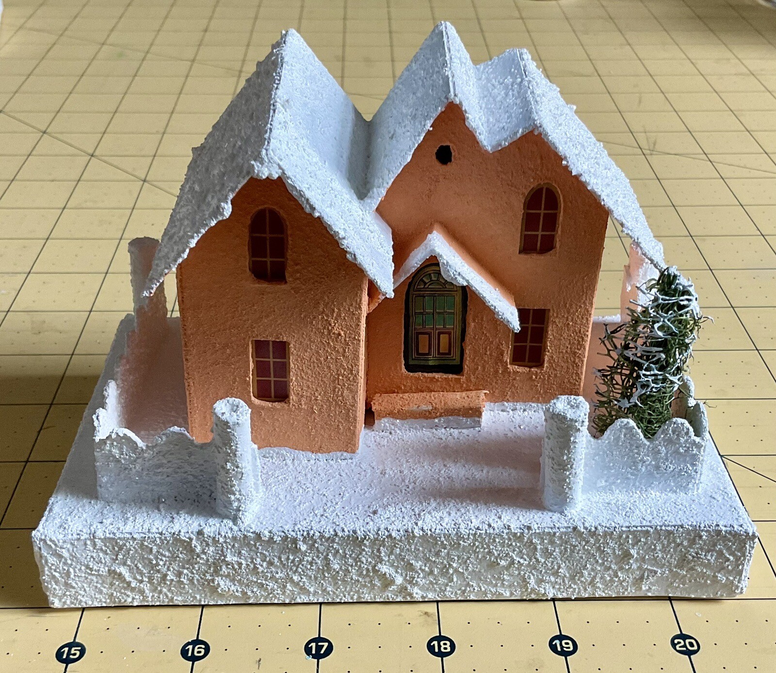 Handmade Putz Glitter House 1940’s Retro Style Cardboard House #1