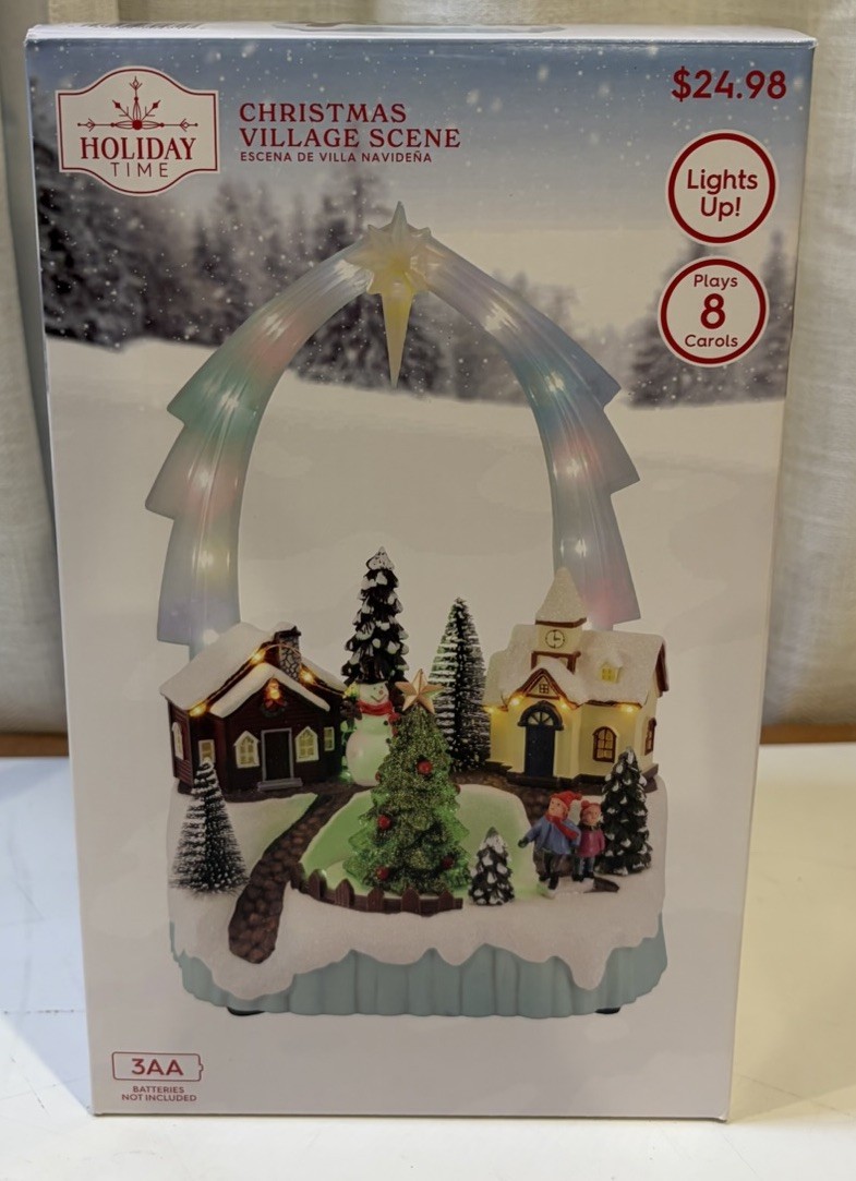 New 2023 Holiday Time CHRISTMAS VILLAGE SCENE Lights Up & Plays 8 Carols NIB