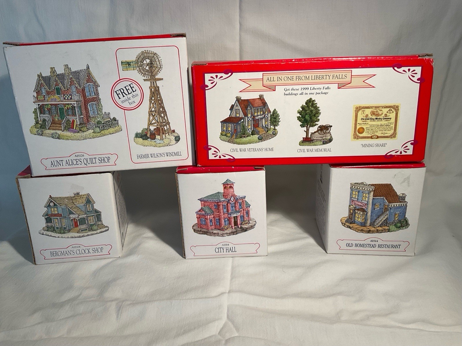 Lot Of 5 Liberty Falls Civil War City Hall Homestead Clock Shop Quilt Shop F1