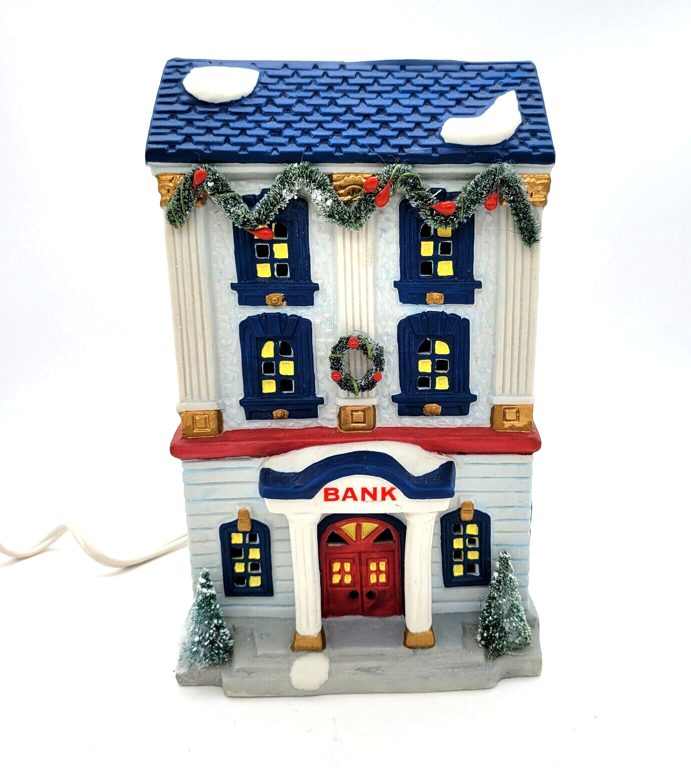 Dickensville Bank Noma Porcelain Christmas Village 1995 7-1/8 Tall Works