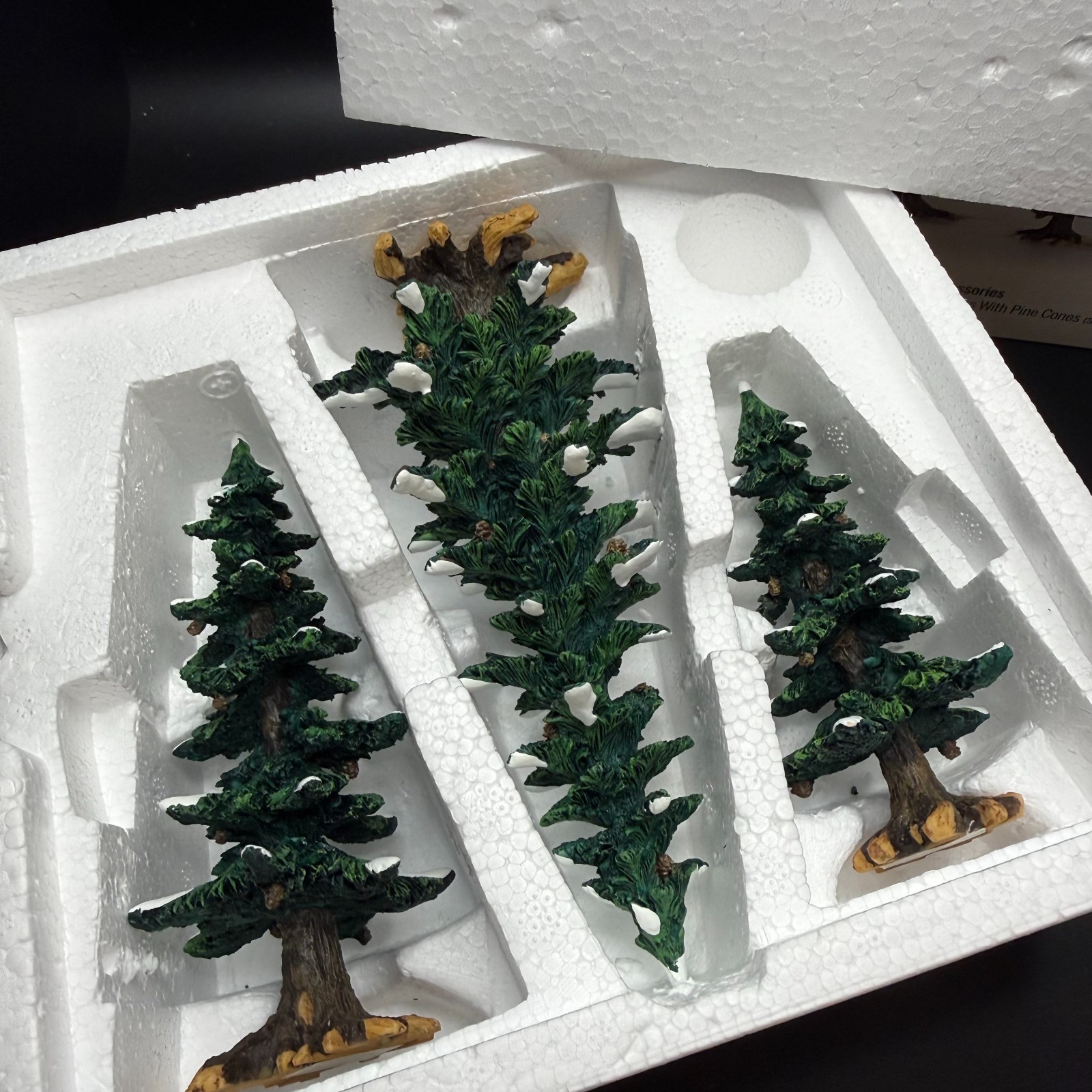 Dept. 56 Winter Pine Trees With Pine Cones #52772 Village Accessory Set of 3