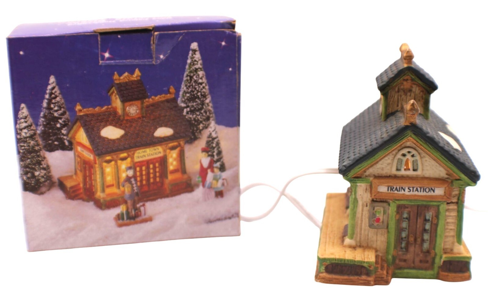 Home Town America Porcelain Bisque Train Station Lighted Village 1995 Collection