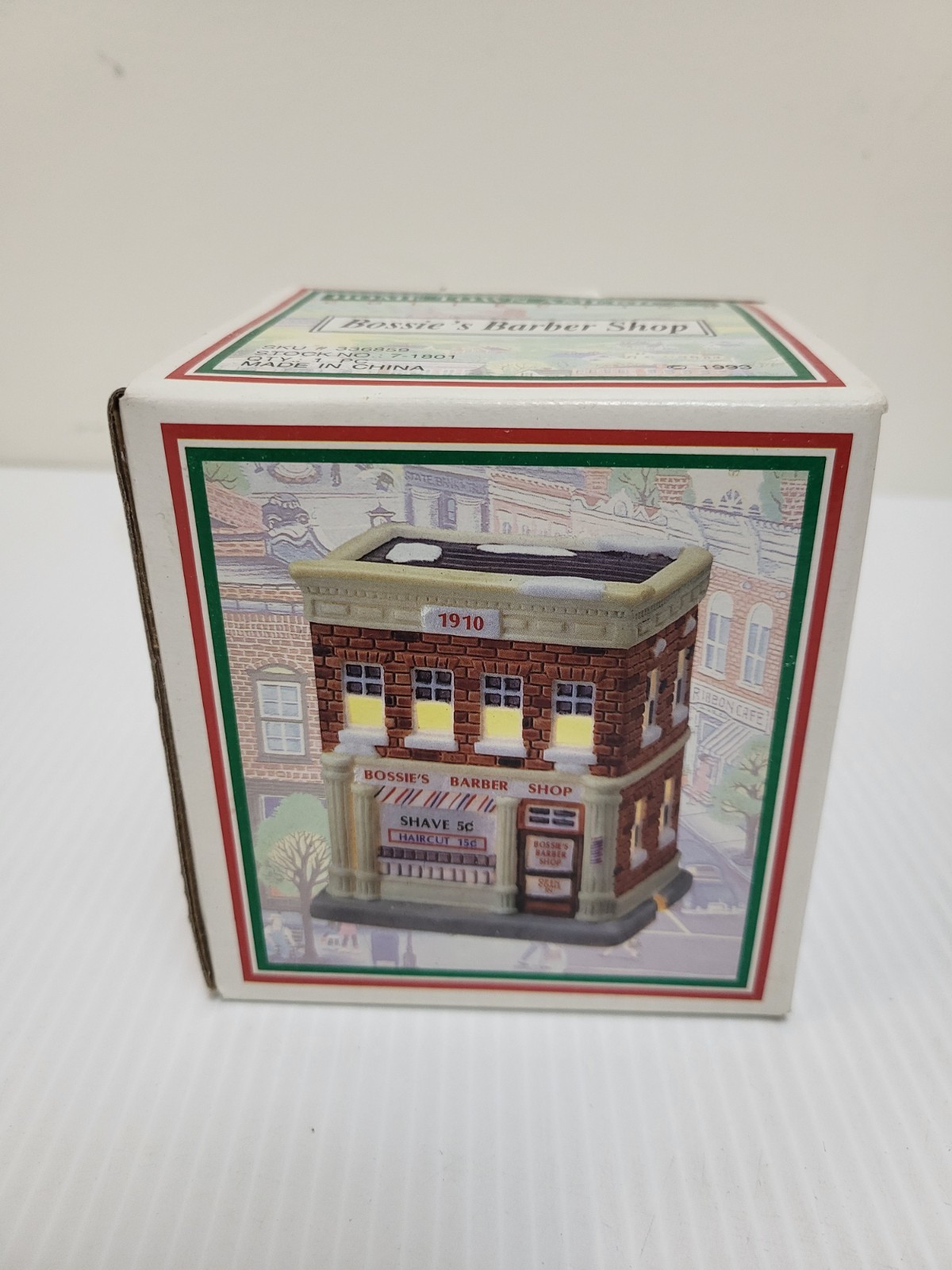 Home Town America Christmas Village BOSSIE’S BARBER SHOP 1993 3″X3″