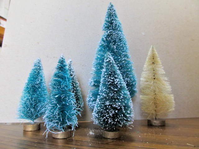 Lot 6 Small Bristle Bottle Brush Christmas Tree Green Holiday Decoration Flocked