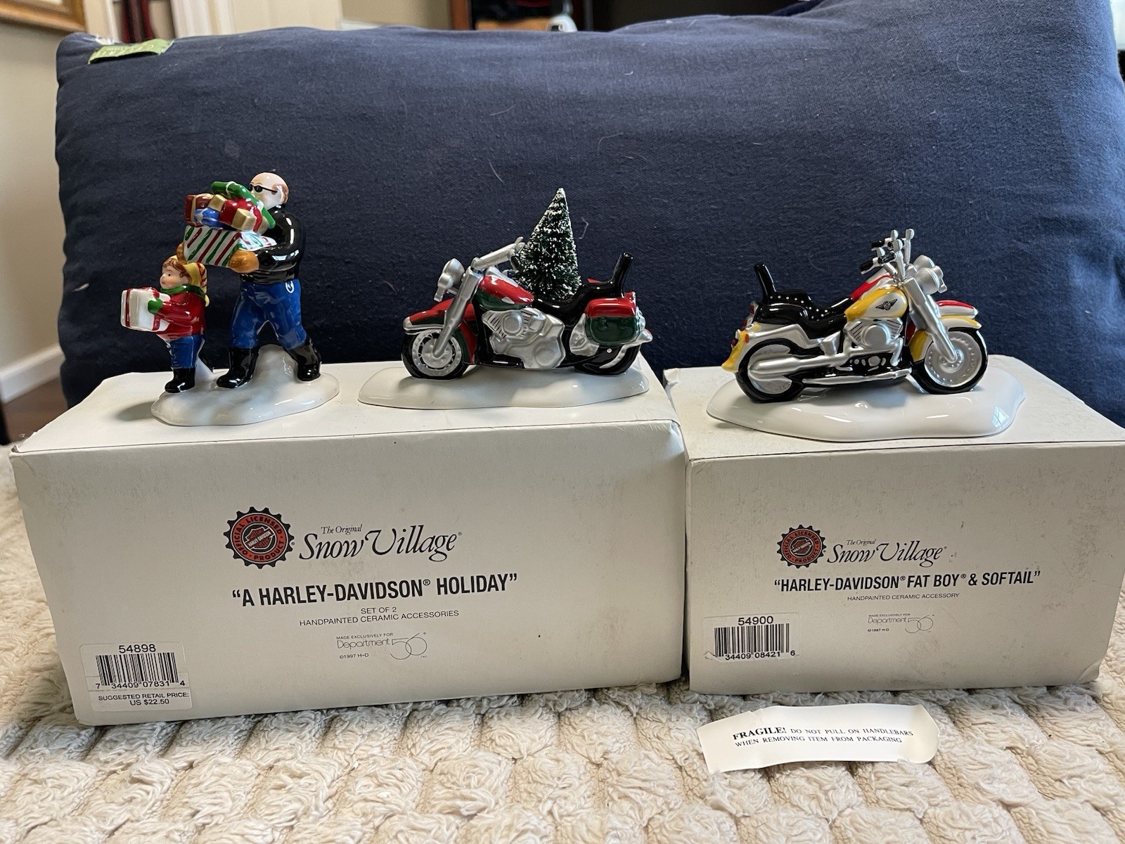 Dept 56 Snow Village HARLEY-DAVIDSON Fat Boy & Softail Holiday #54900 #54898