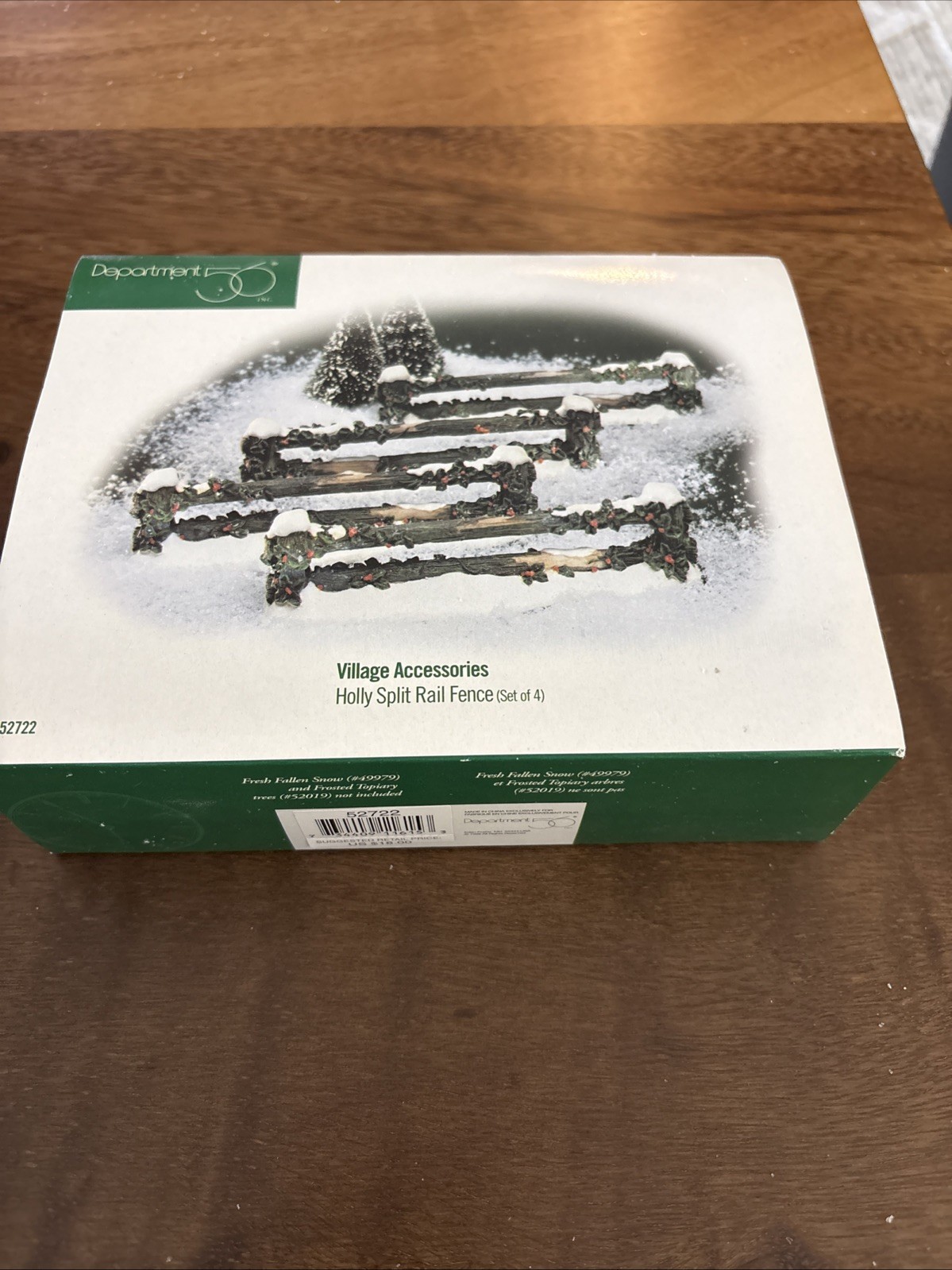 Department 56, Holly Split Rail Fence (52722) Set of 4, NIB