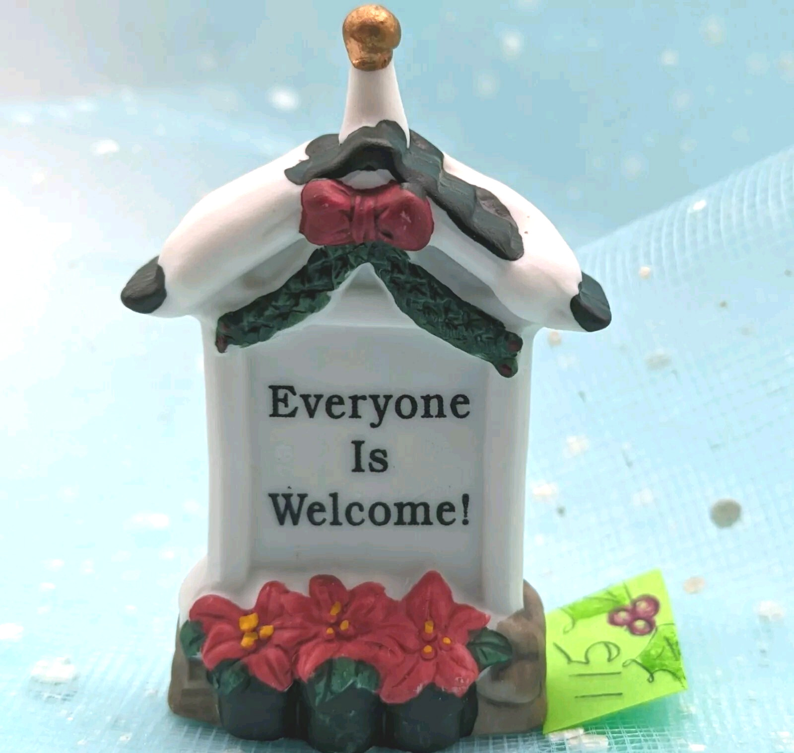 Church Sign Everyone is Welcome poinsettias Christmas Village LOOSE INV115