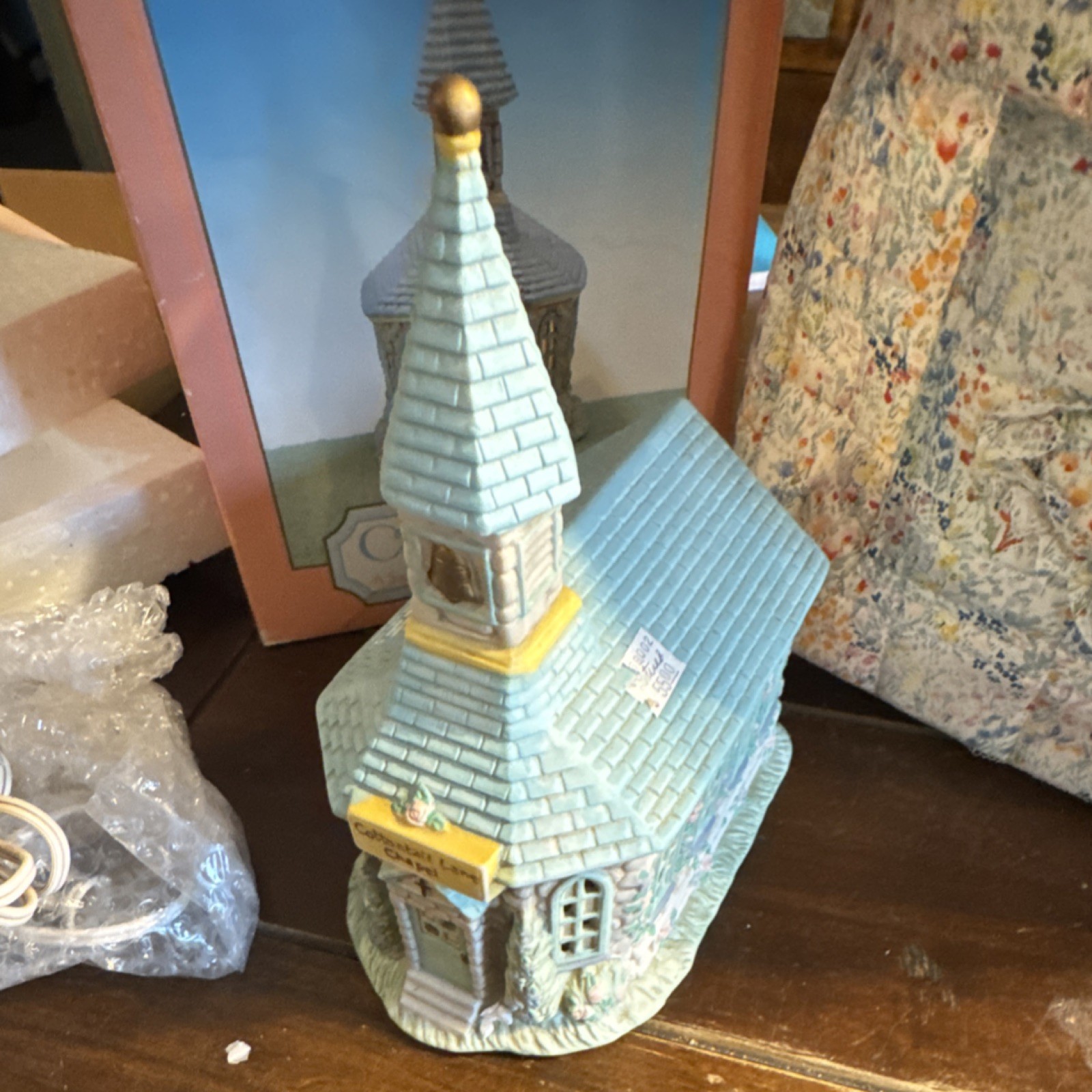 Cotton Lane Painted Ceramic Boxed Village House Light Blue Yellow Beige Villages