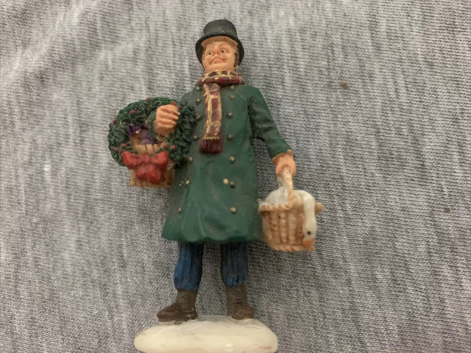 Vintage Lemax Christmas Village Man w/Wreath & Goose Figure