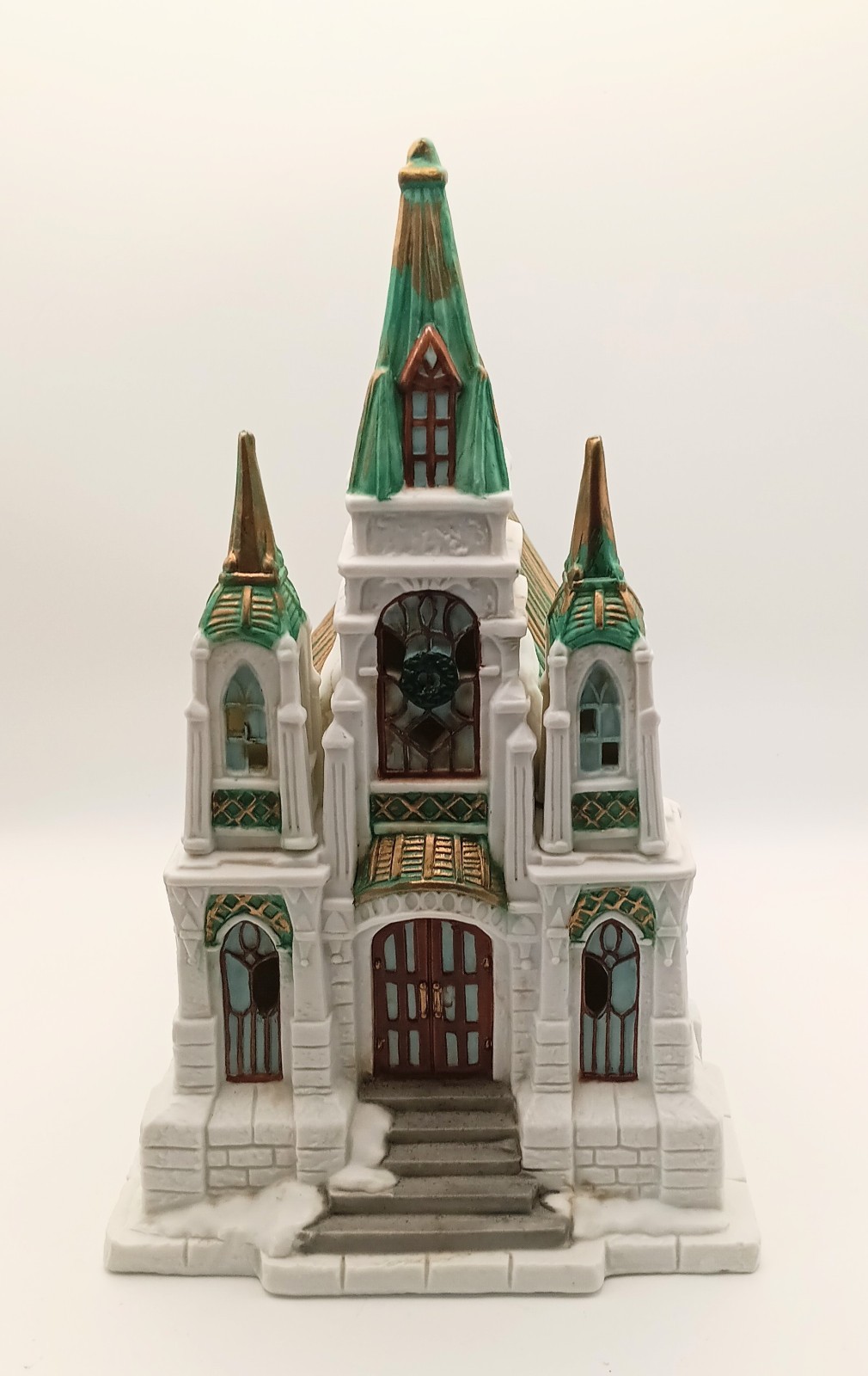 VTG Mercuries 1993 Christmas Village Cathedral – Green & Copper Roof – Lighted