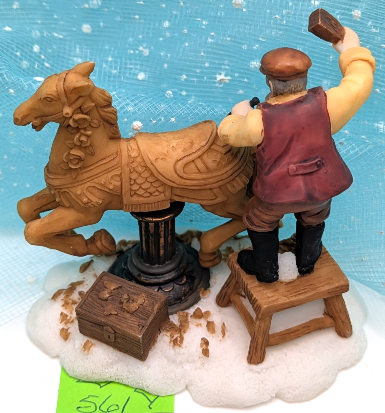O’Well wood carver carousel horse Christmas Village Figurine partial pkg. INV561