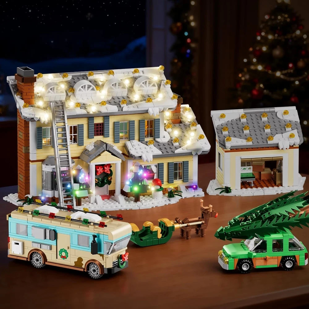 Christmas Holiday House Building Set, 5 in 1 Model Buildings Kits Snow Village