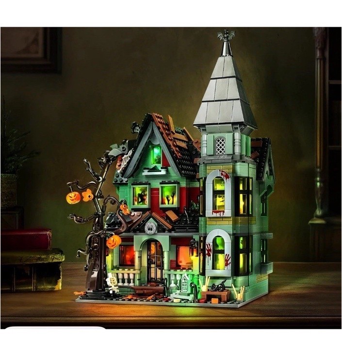 Illuminated Halloween Haunted House Village House, Plastic, Multicolor