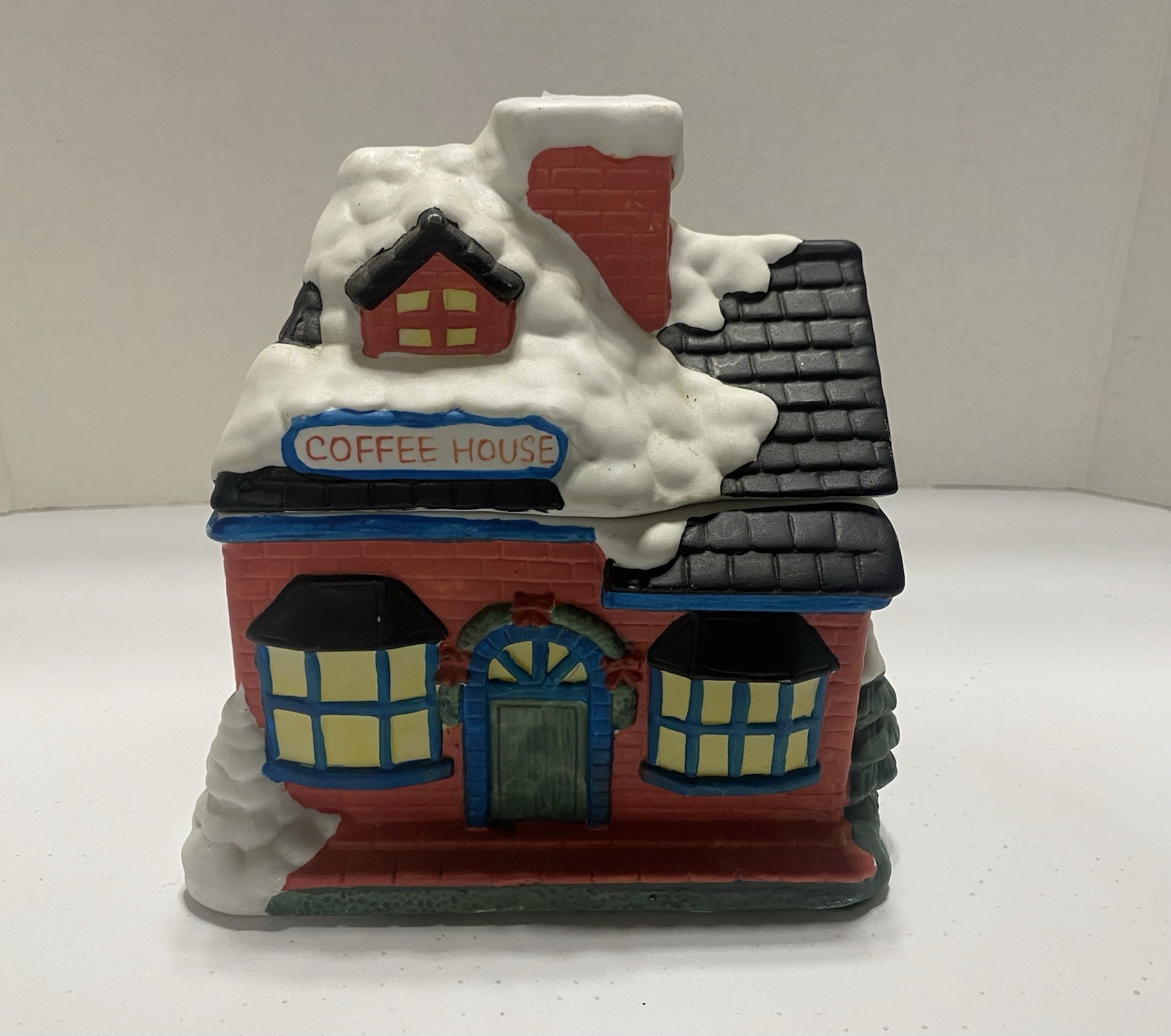 Vintage Hand Painted Ceramic Christmas Village Coffee Shop By Savoy. SHIPS FREE