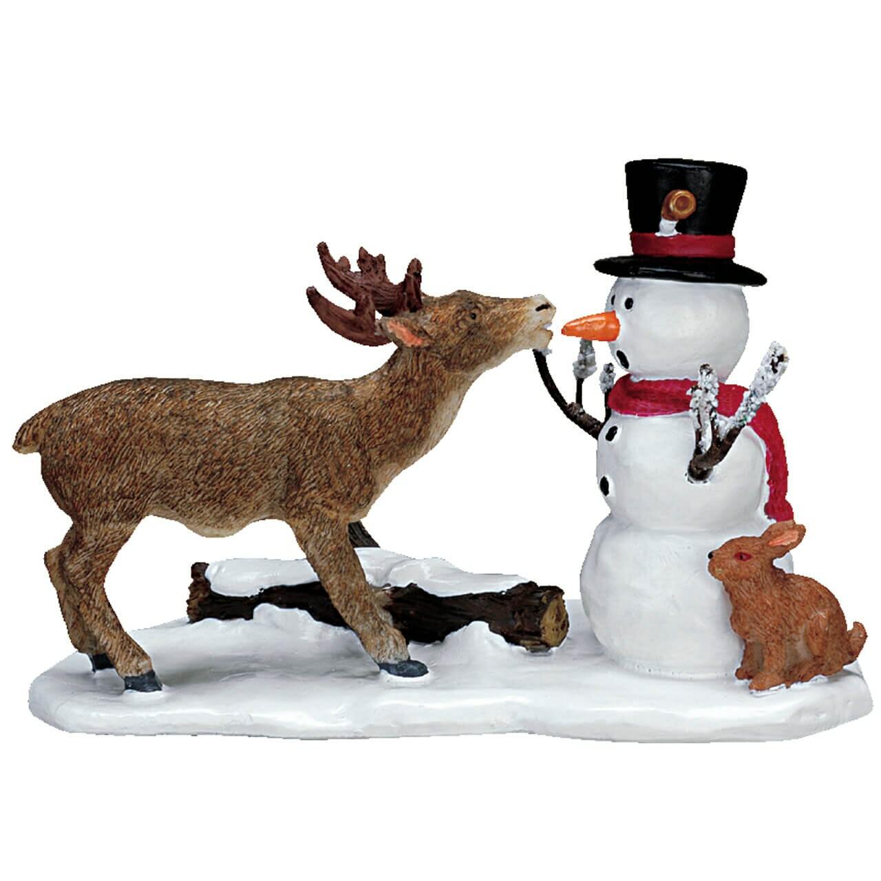Lemax 2007 Snack Time General Products #72405 Snowman Bunny Deer Tree Trunk Snow