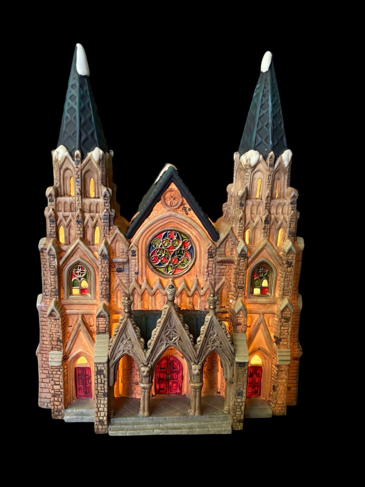 Cathedral Church Lighted Village Building – Gothic Style – Stained Glass Windows