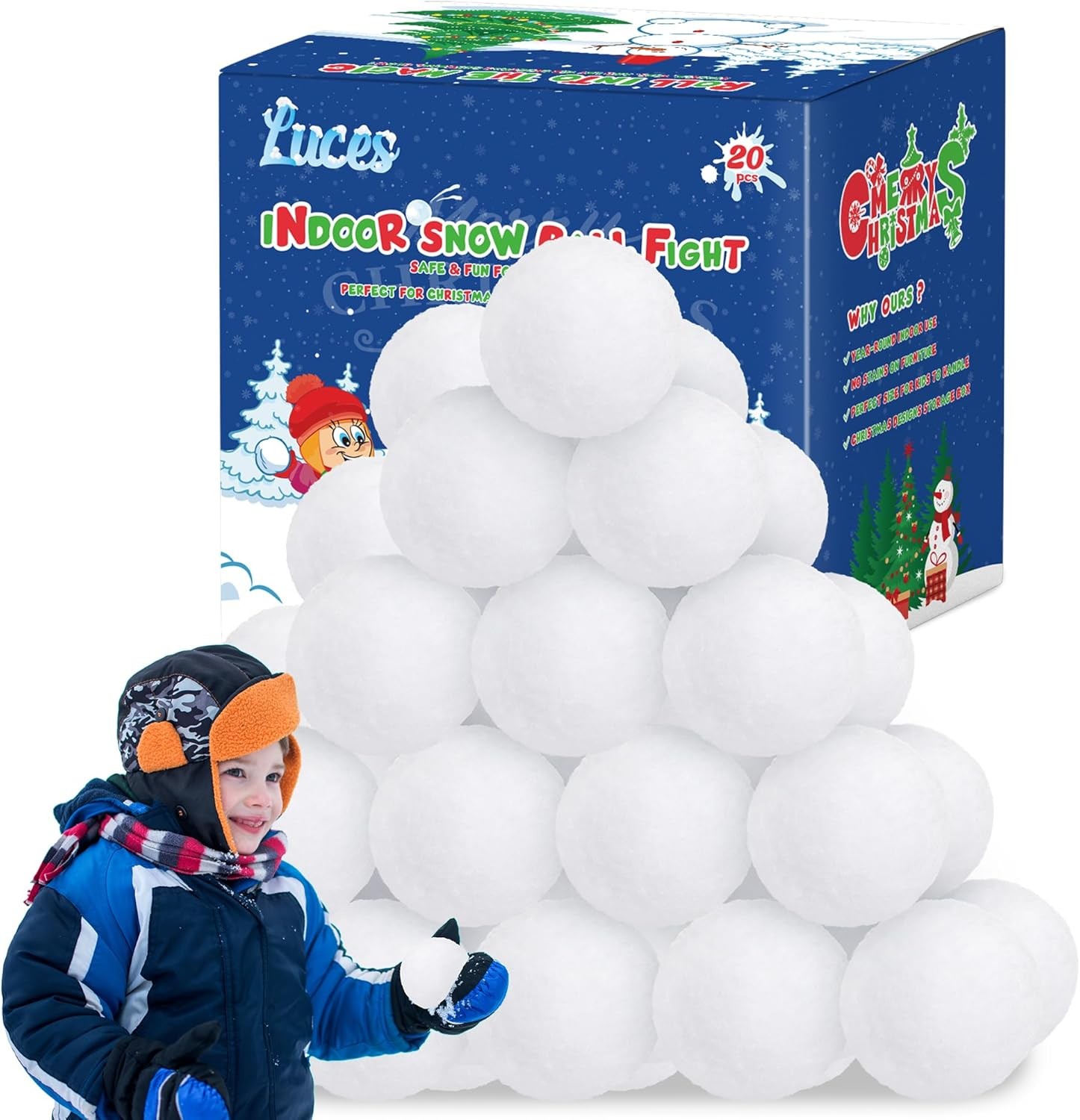 Luces 20 PCS Fake Snow Balls, Soft Indoor Snow Ball for Fight Set, Plush Artific