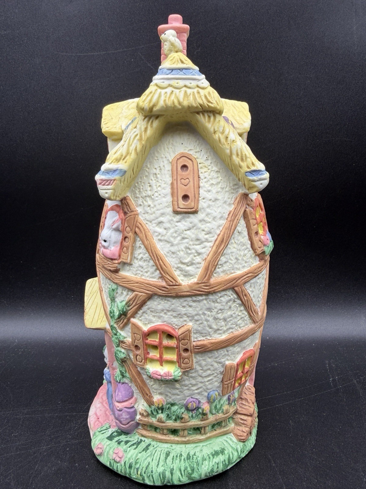 Vintage Easter Bunny Village Country Cottage 8″ Light Enabled 90’s Bunny Town