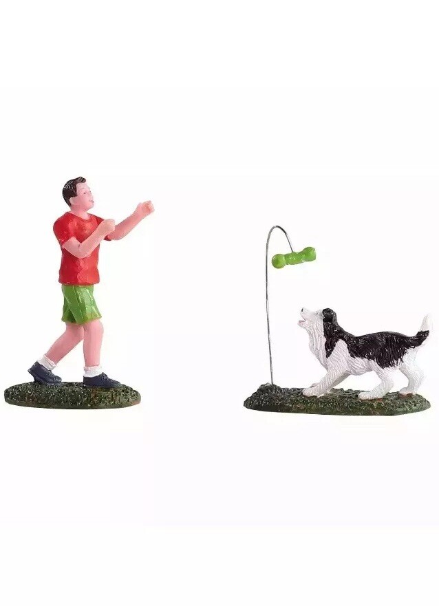 Lemax GAME OF FETCH Boy With Dog -2 piece Set Holiday Village -Train