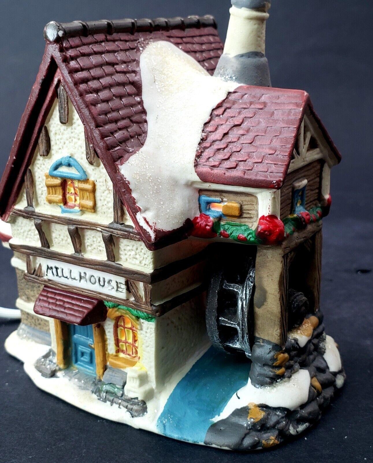 Lighted Cobblestone Corners Christmas Village Mill House 2003 Porcelain.