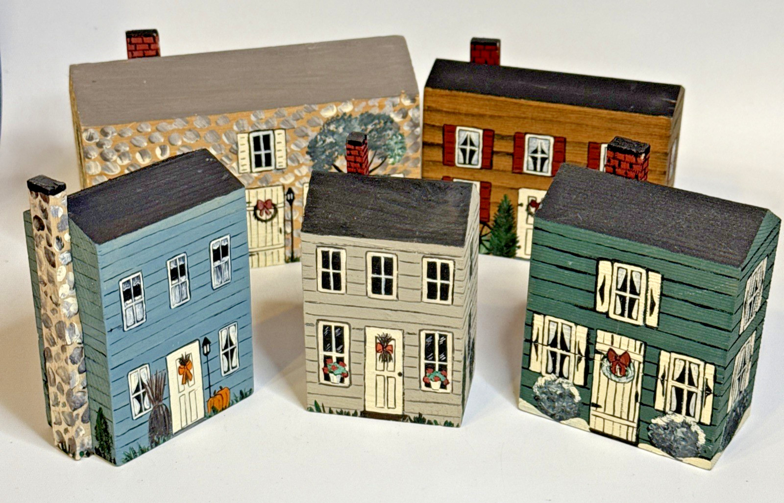 Vintage Hand Painted Houses Set Of 5 Very Detailed
