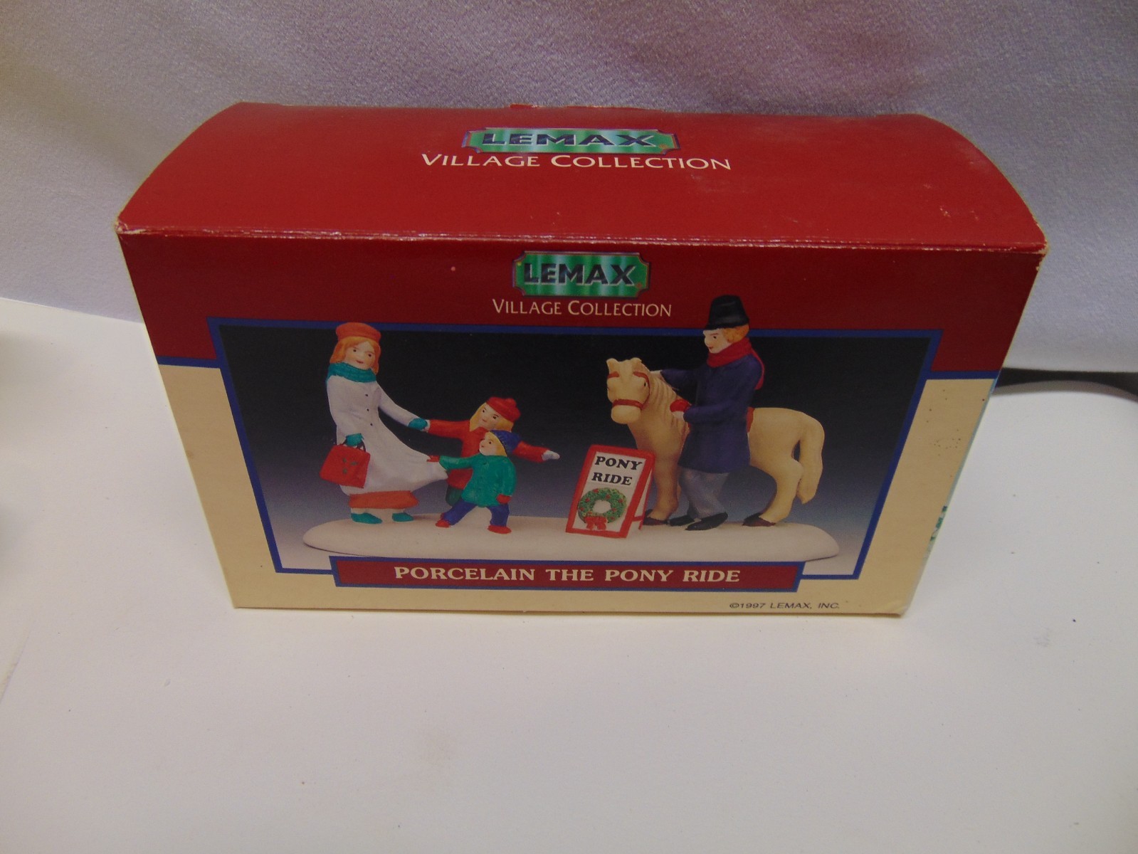 1997 Lemax Christmas Porcelain The Pony Ride display Family 6″ long