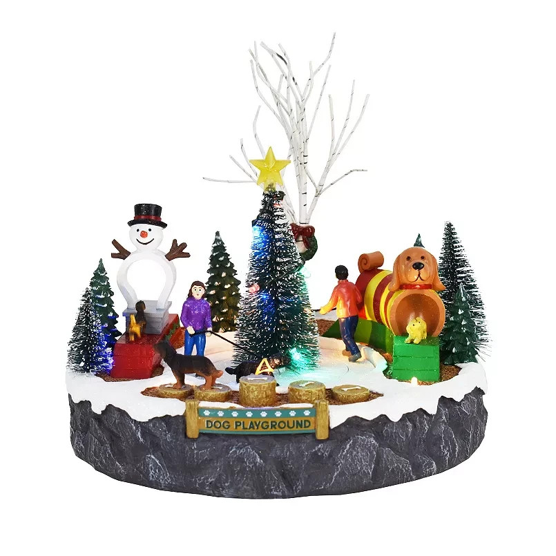 St Nicholas Square Animated LED Dog Playground 2025 Motion & Lights Figurine